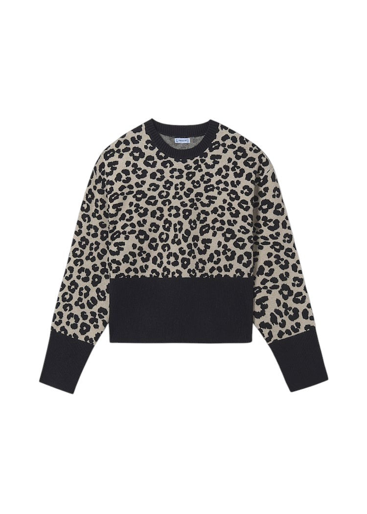 Mayoral Leopard Print Sweater Navy/Tan 7310 5208