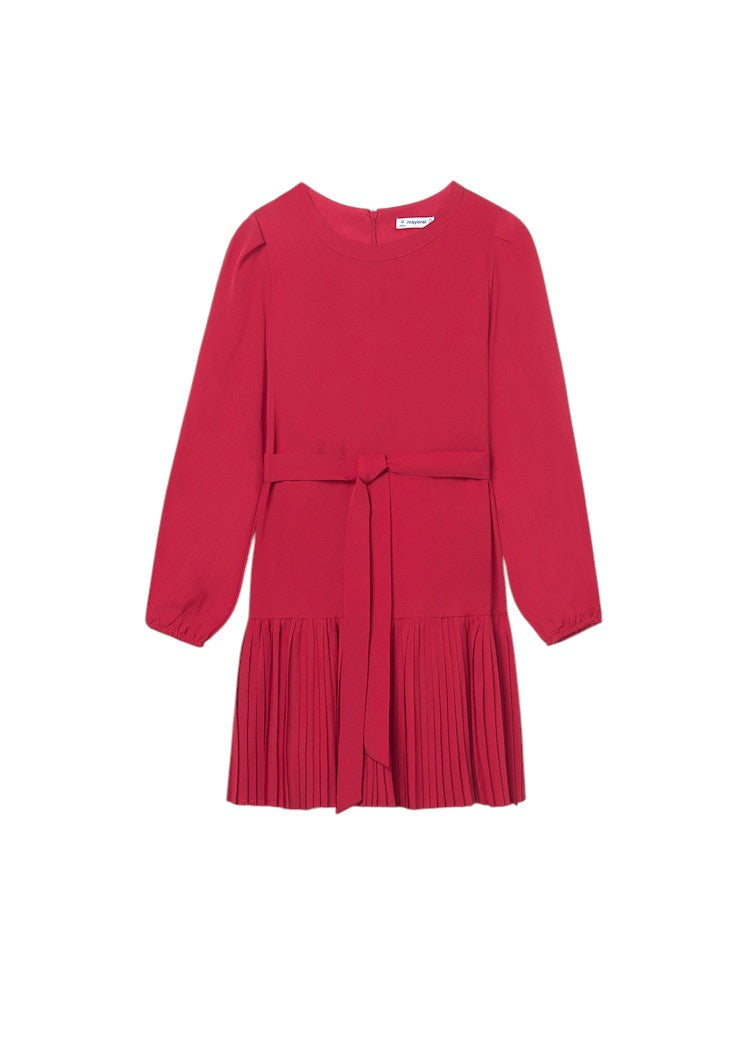 Mayoral Red Dress Tie Waist Pleated Skirt 7908 5208