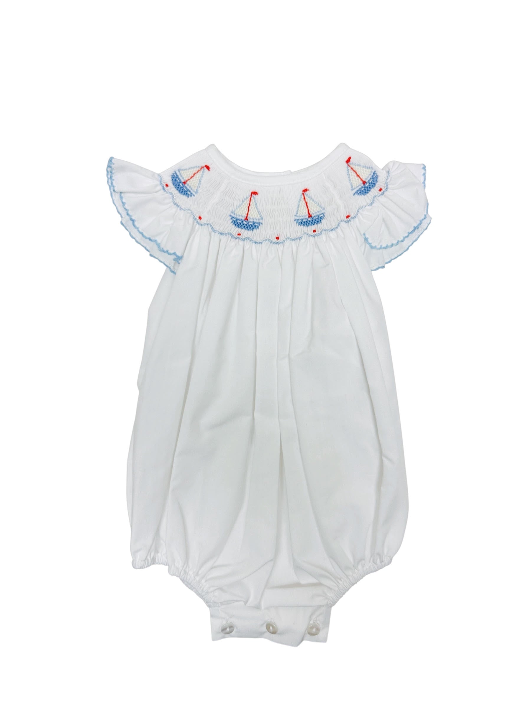Petit Bebe Sailboats Girl's White Poplin Angel Wing Bishop Bubble 131F-MS26