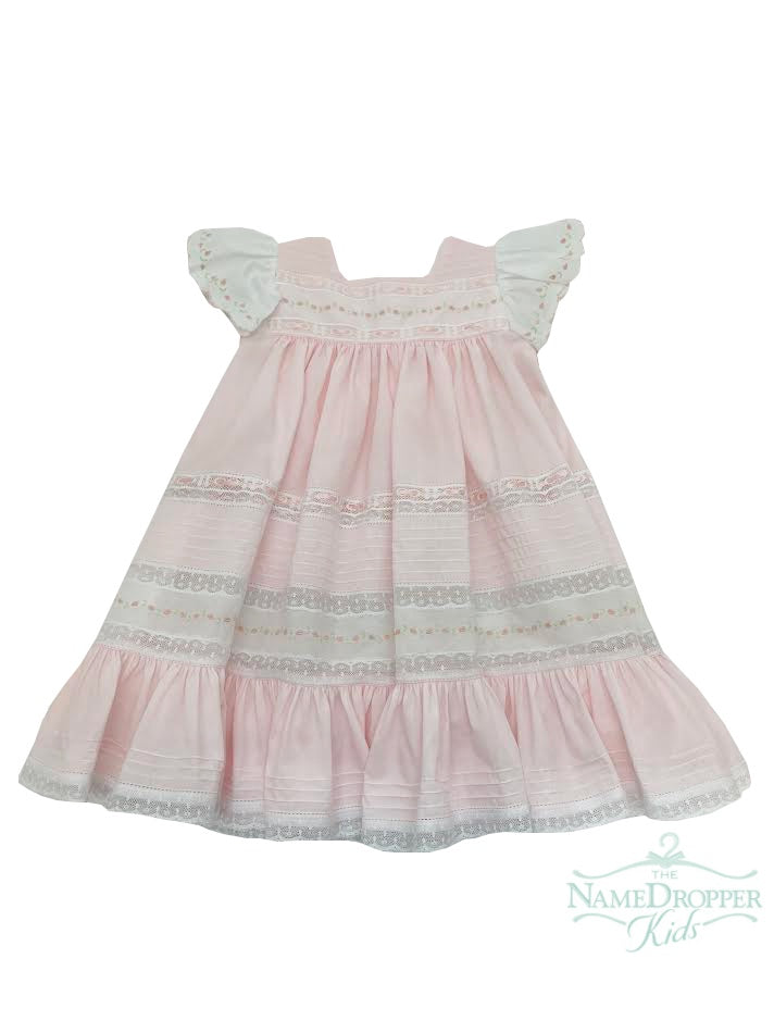 Treasured Memories Dress W/White Lace and Floral Embroidered White Sleeves and Insertion S2322