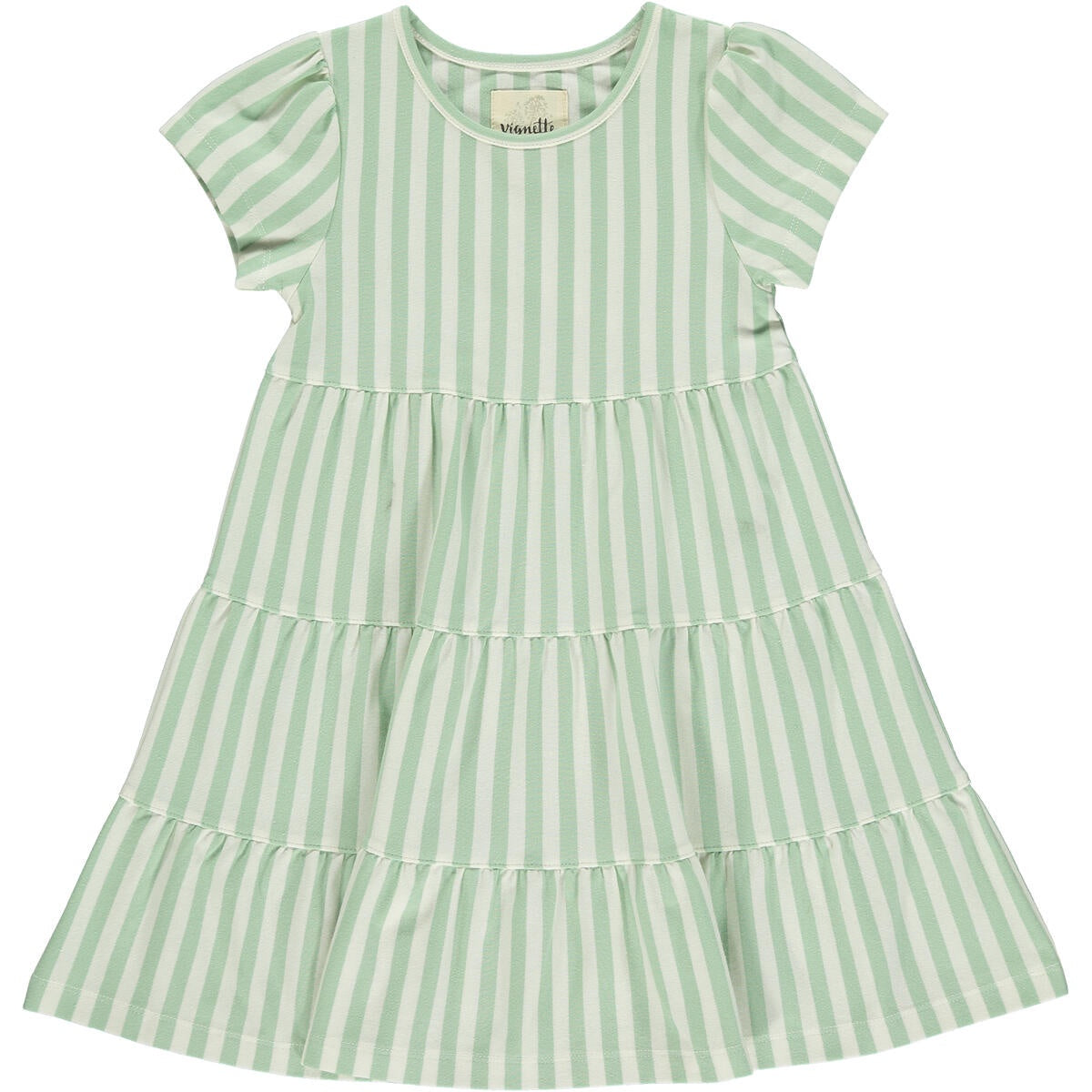 Vignette Iona Dress Green/Cream Stripe V1039C 5102