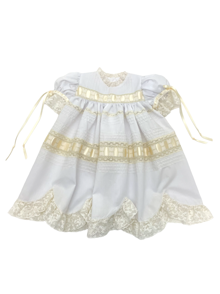 Treasured Memories White Dress w/Ecru Lace & Ribbon X0101 5008