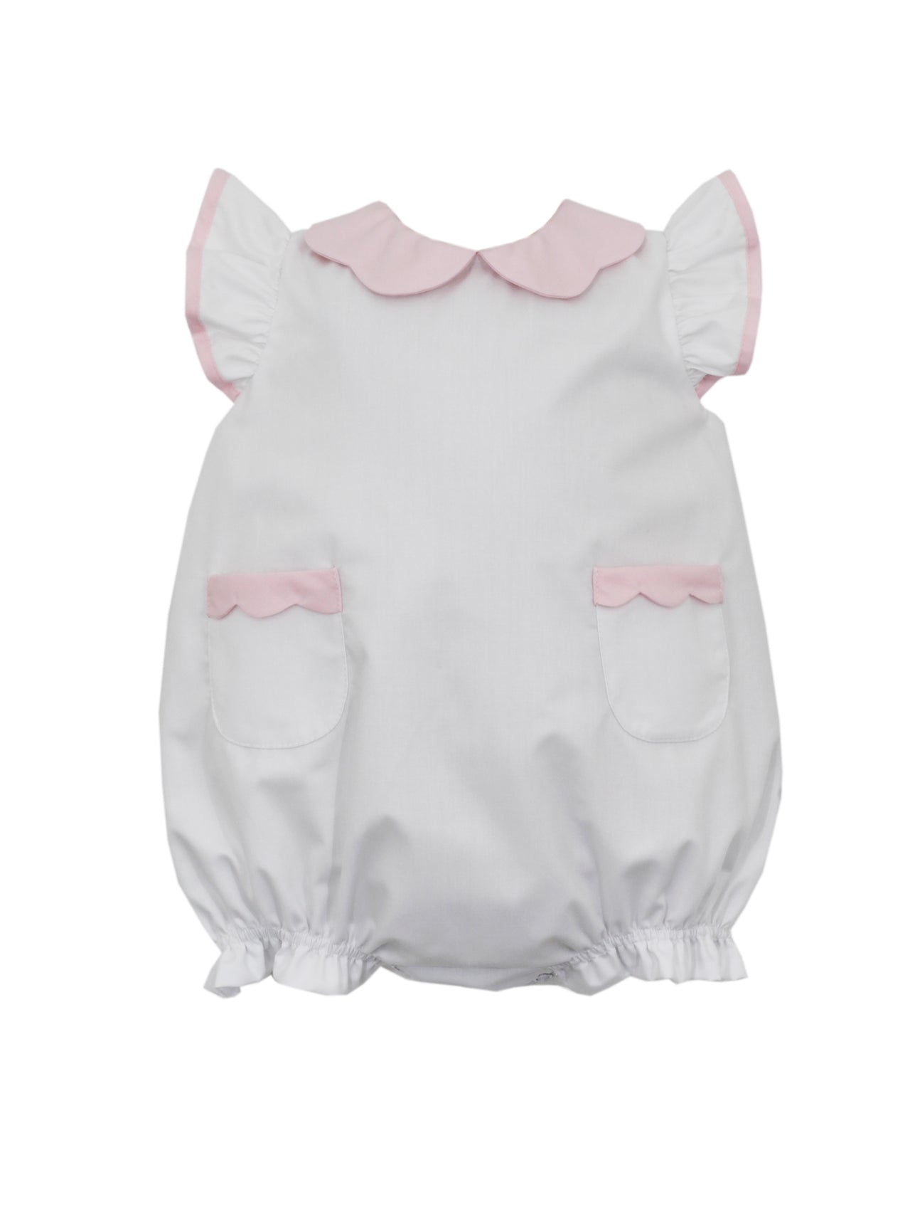 Petit Bebe Girl's Romper W/Pink Scalloped Collar & Pockets 110F-MS24 5012
