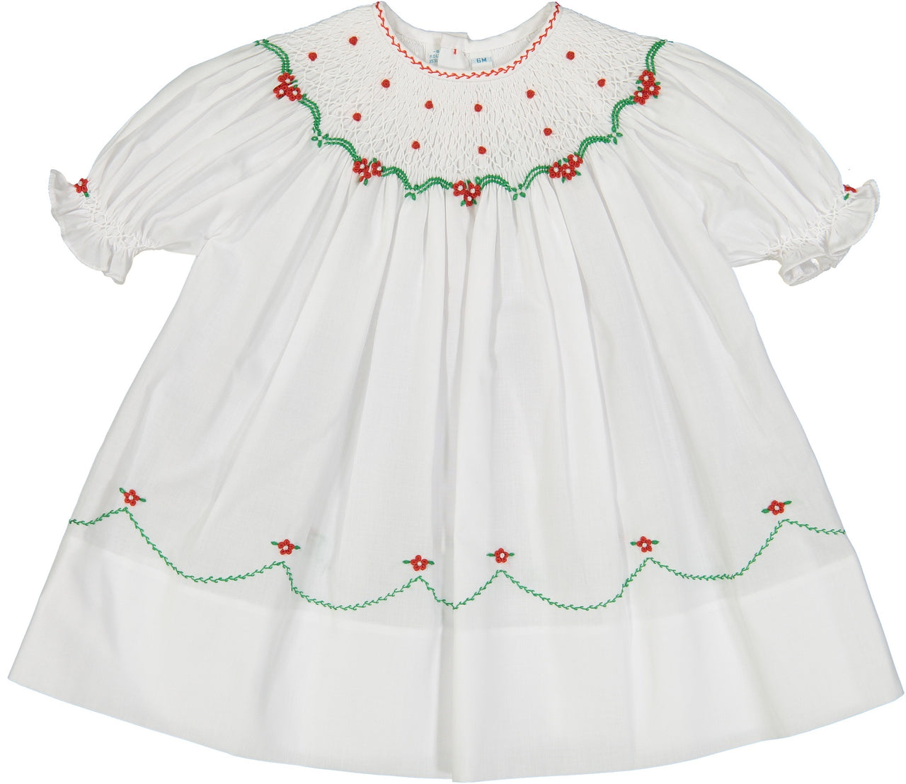 Feltman Brothers Holiday Pearl Flower SS Bishop Dress White/Red/Green 17459SS 5010