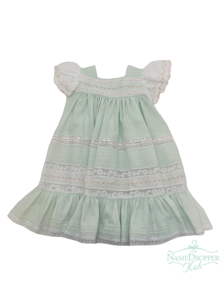 Treasured Memories Dress W/White Lace and Floral Embroidered White Sleeves and Insertion S2322