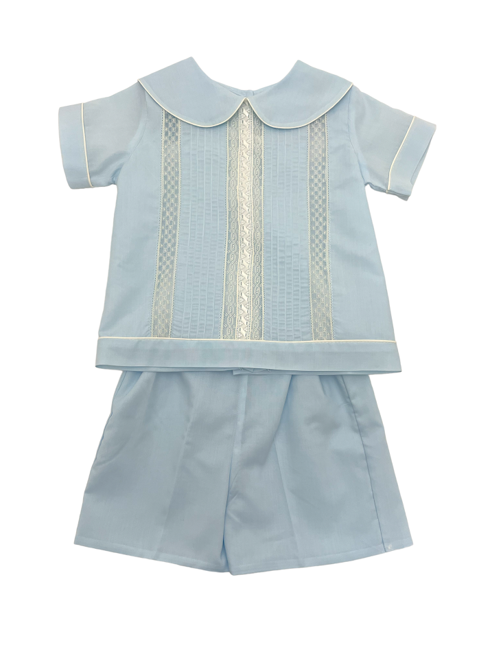 Treasured Memories Blue Short Set W/Ecru Lace Ecru Lace & Ribbon S2841