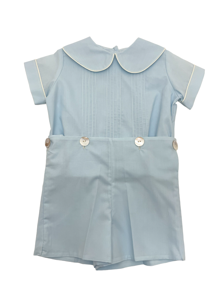 Treasured Memories Blue W/Ecru Piping Boys Short Set Tucks on Shirt S2390