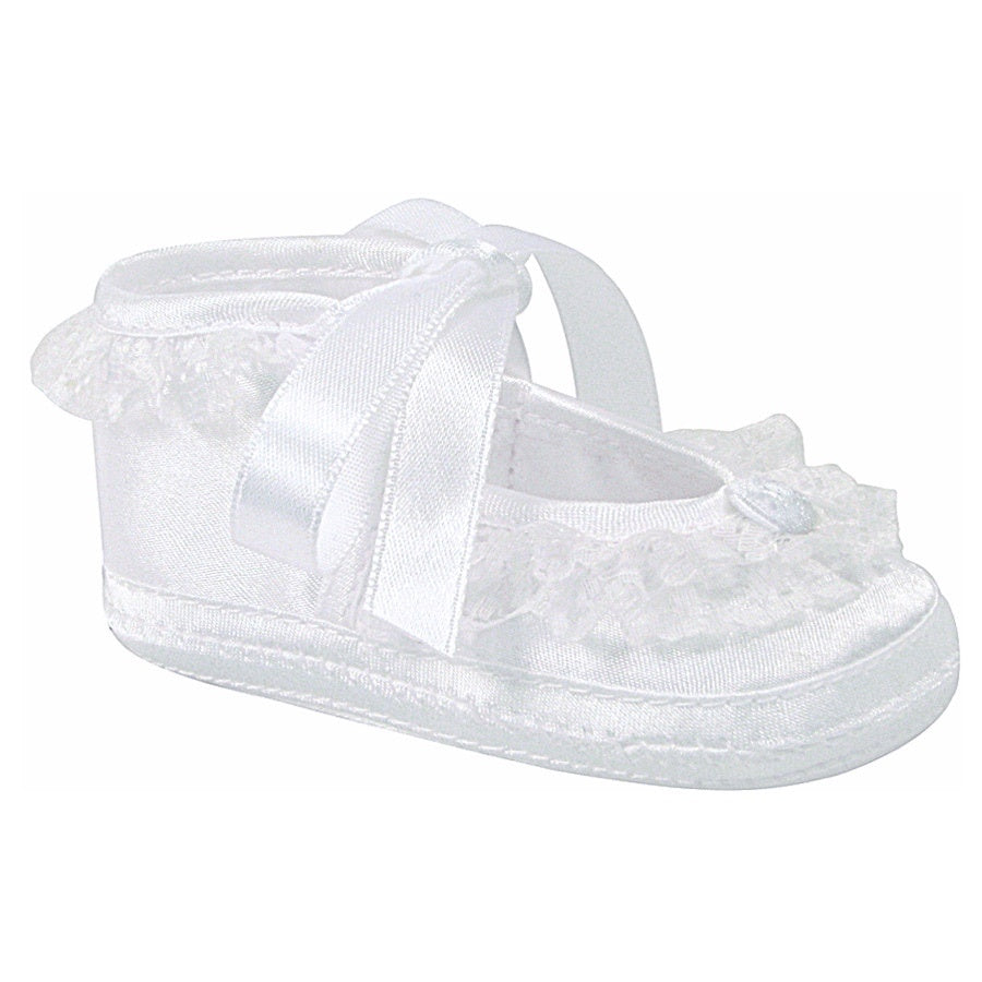 Baby Deer Girls White Satin Tie Lace Trim Slipper Crib Shoes 3 Baby