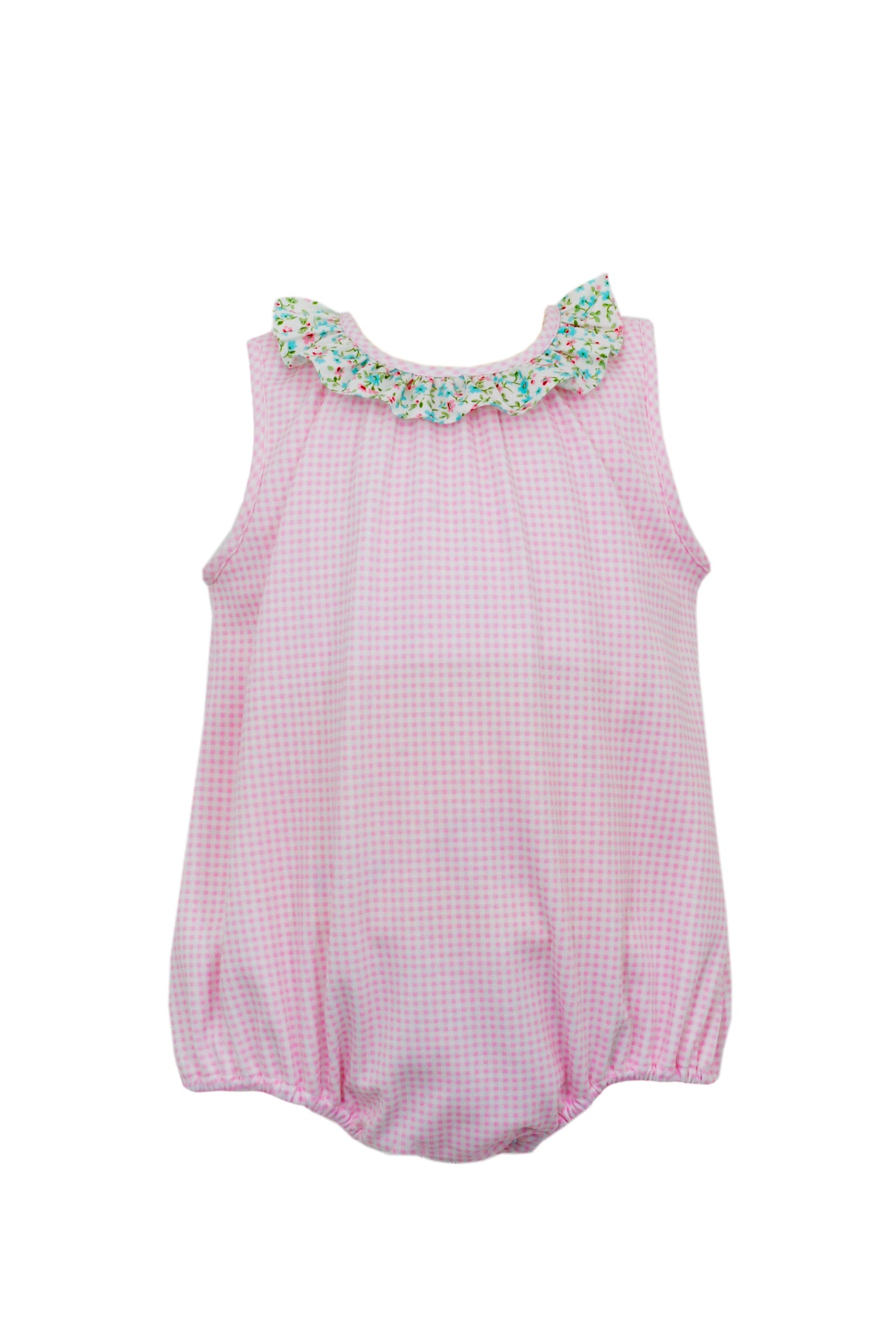 Petit Bebe Leah Pink Gingham Knit W/Pink and Blue Floral Trim Girl's Bubble 412F-MS24 5102