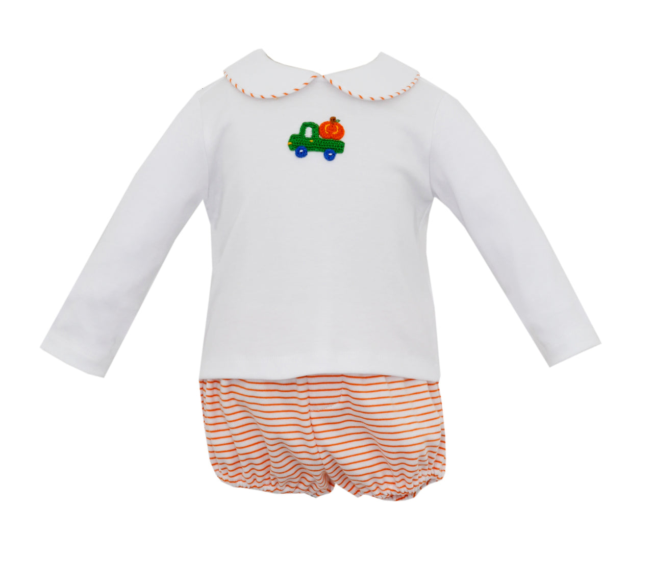 Petit bebe Pumpkin Crochet Boy's Diaper Set W/White Shirt L/S Orange & white Knit 470M-MF23 5009