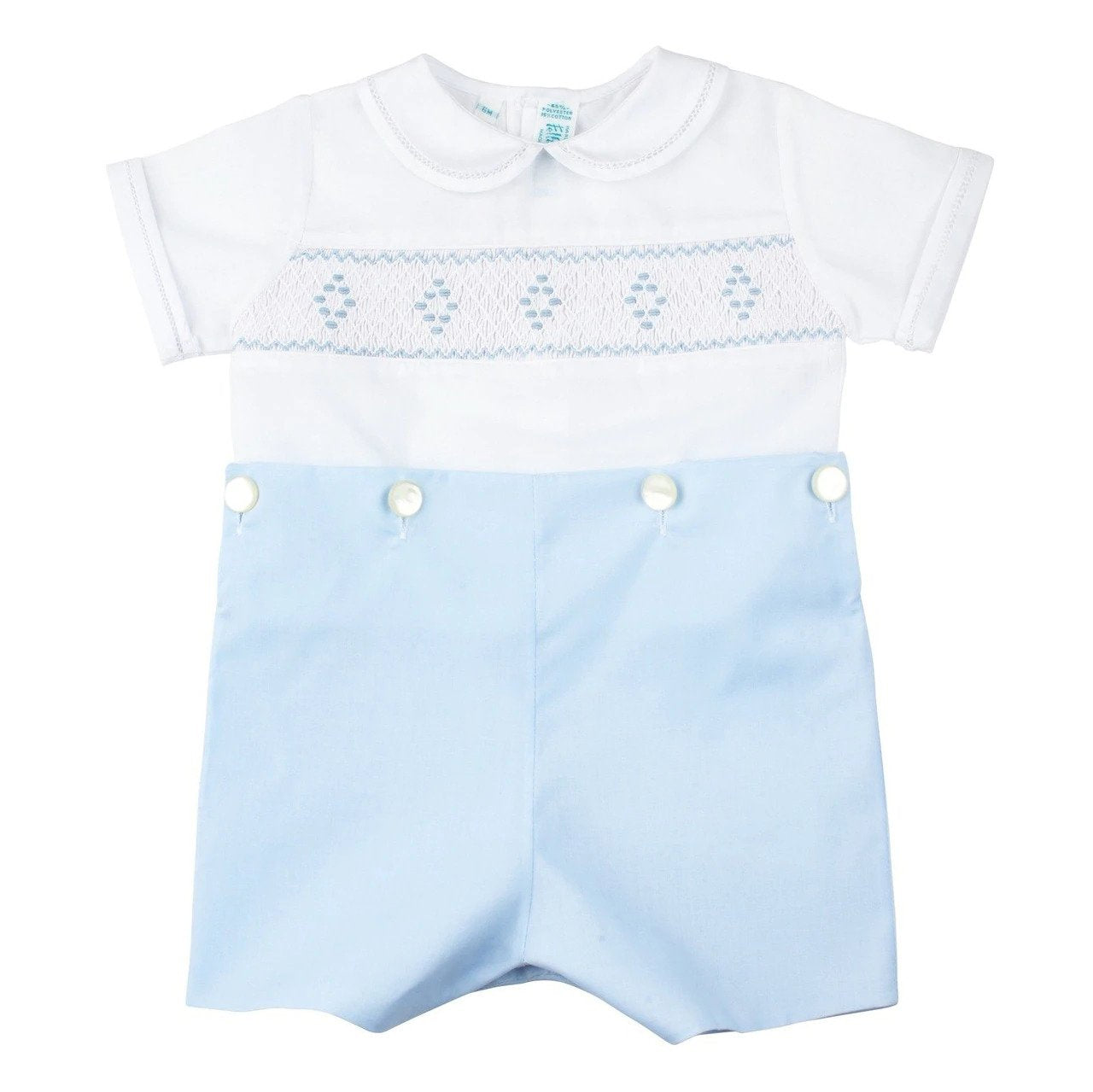 feltman Brothers Smocked Diamond Bobby Suit White/Blue 23941/97412