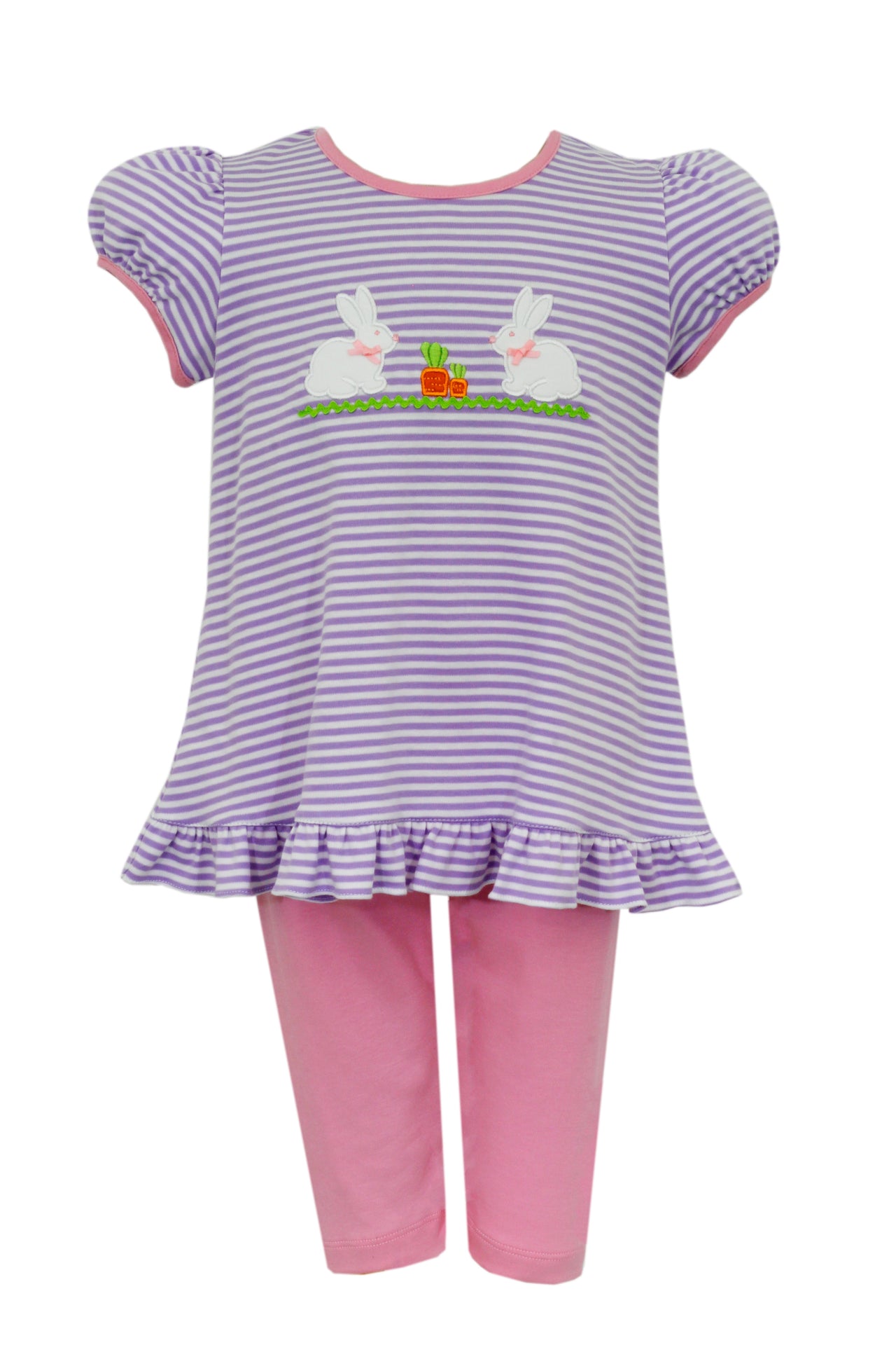 Claire & Charlie Bunny W/Carrot Lilac Stripe Knit Tunic Set W/Leggings 5001N-CS24 5012