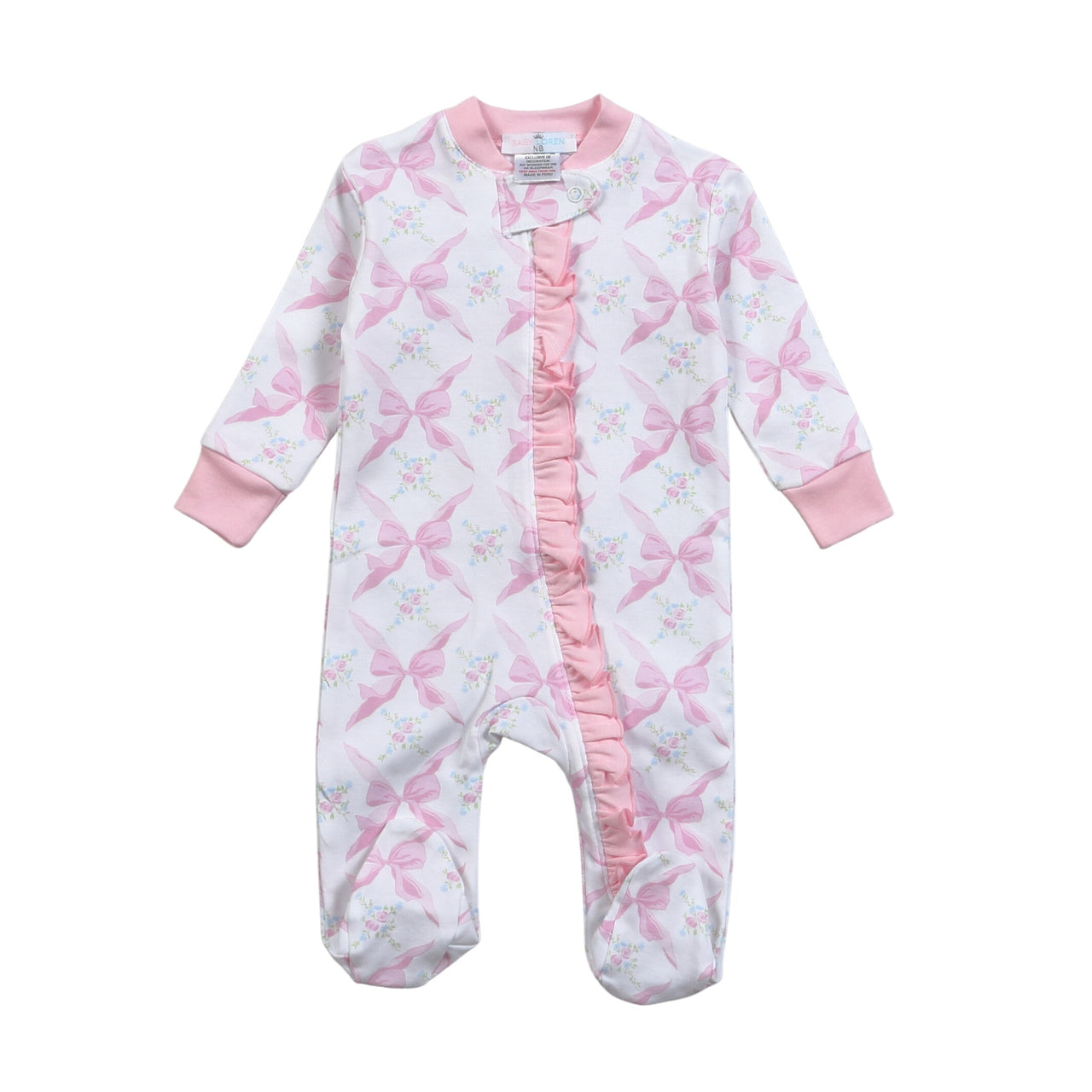 Baby Loren Pink Bows Pima Zipper Footie Bow-299 5101