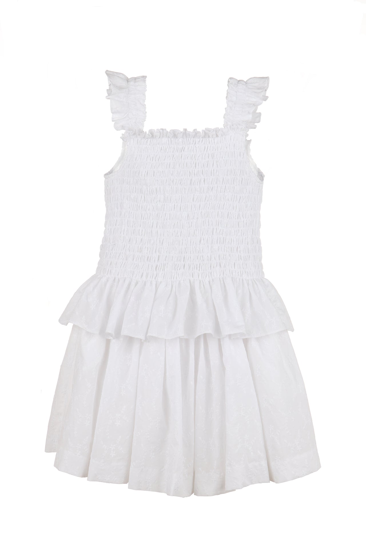 Gabby 2pc White Skirt Set Smocked Top 1802