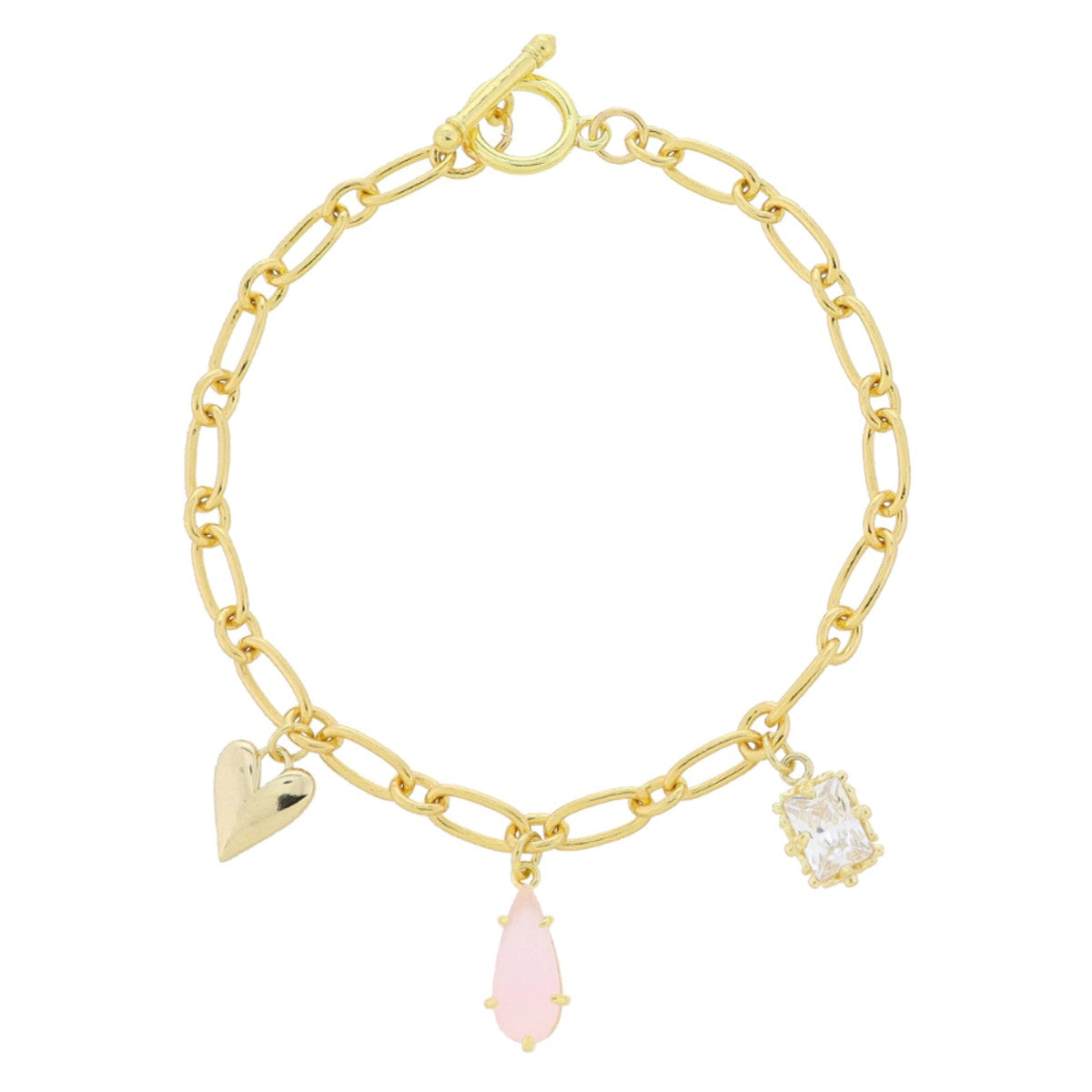 Jane Marie 18K Gold Plated Bracelet w/ Teardrop Crystal & Pendants JM6632B