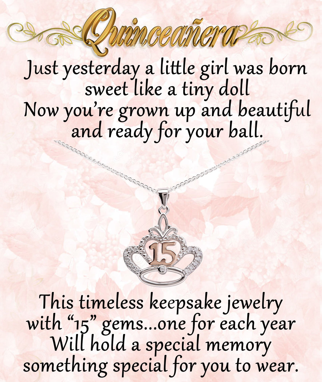 Cherished Moments Quinceanera Crown Necklace Gift Set 16-18"