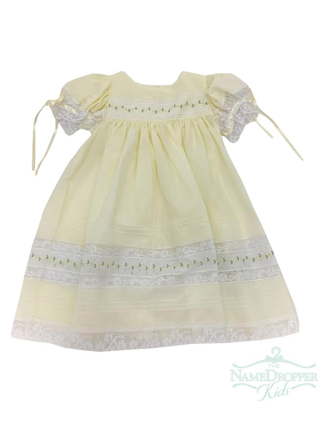 Treasured Memories Yellow Dress W/White Lace and Yellow Ribbon  XX514