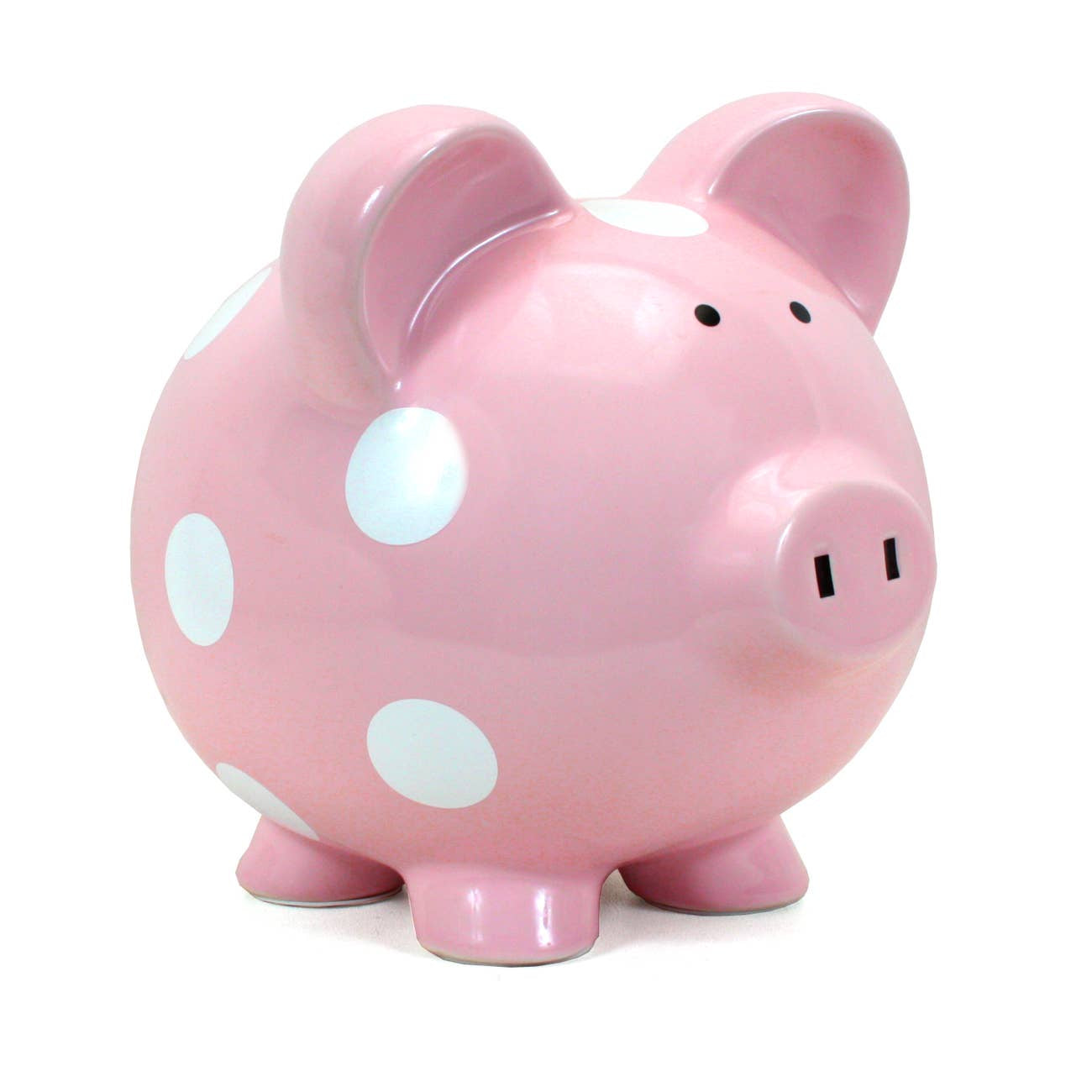 Child to Cherish Pink w/ White Dot Piggy Bank