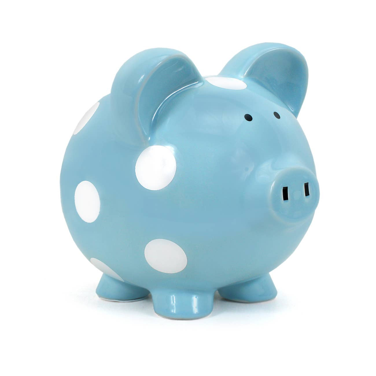 Child to Cherish Blue w/ White Dot Piggy Bank
