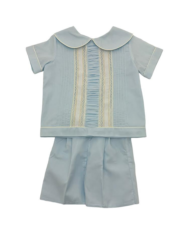 Treasured Memories Blue Short Set W/Ecru Lace, Tucks & Puffing S504 5102