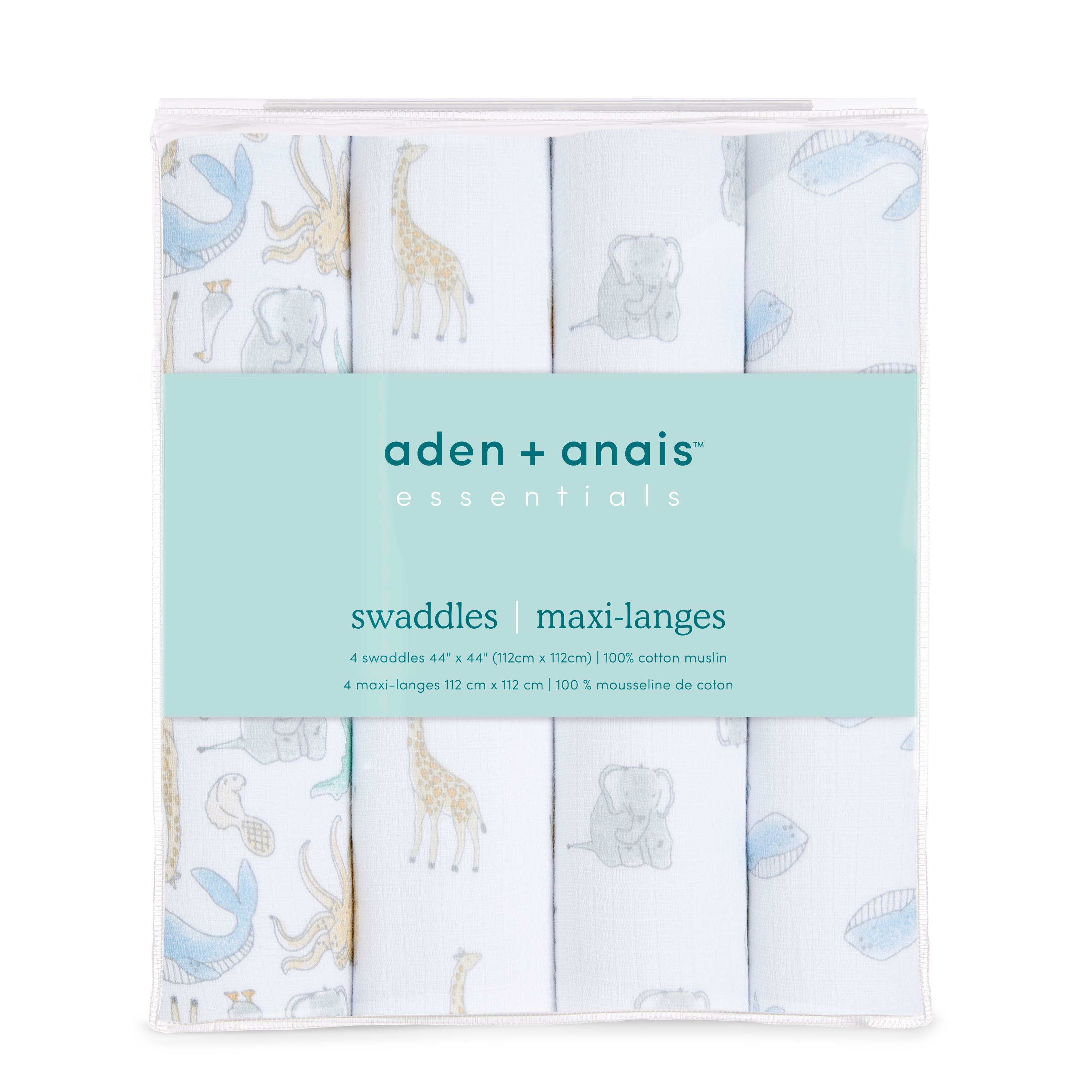 Aden & Anais Essentials Cotton Muslin 4 Pack Swaddles