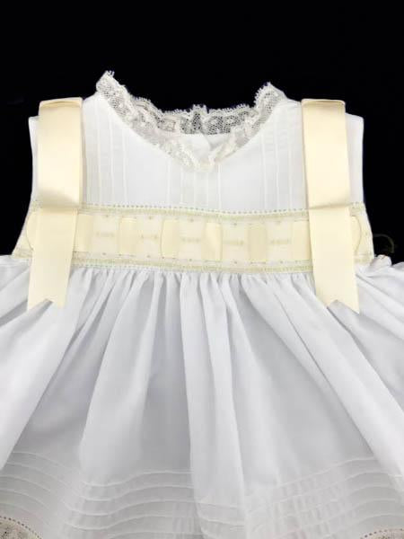 Treasured Memories White Sleeveless Dress w/ Ecru Lace & Ribbon S1018 WH/EC/EC