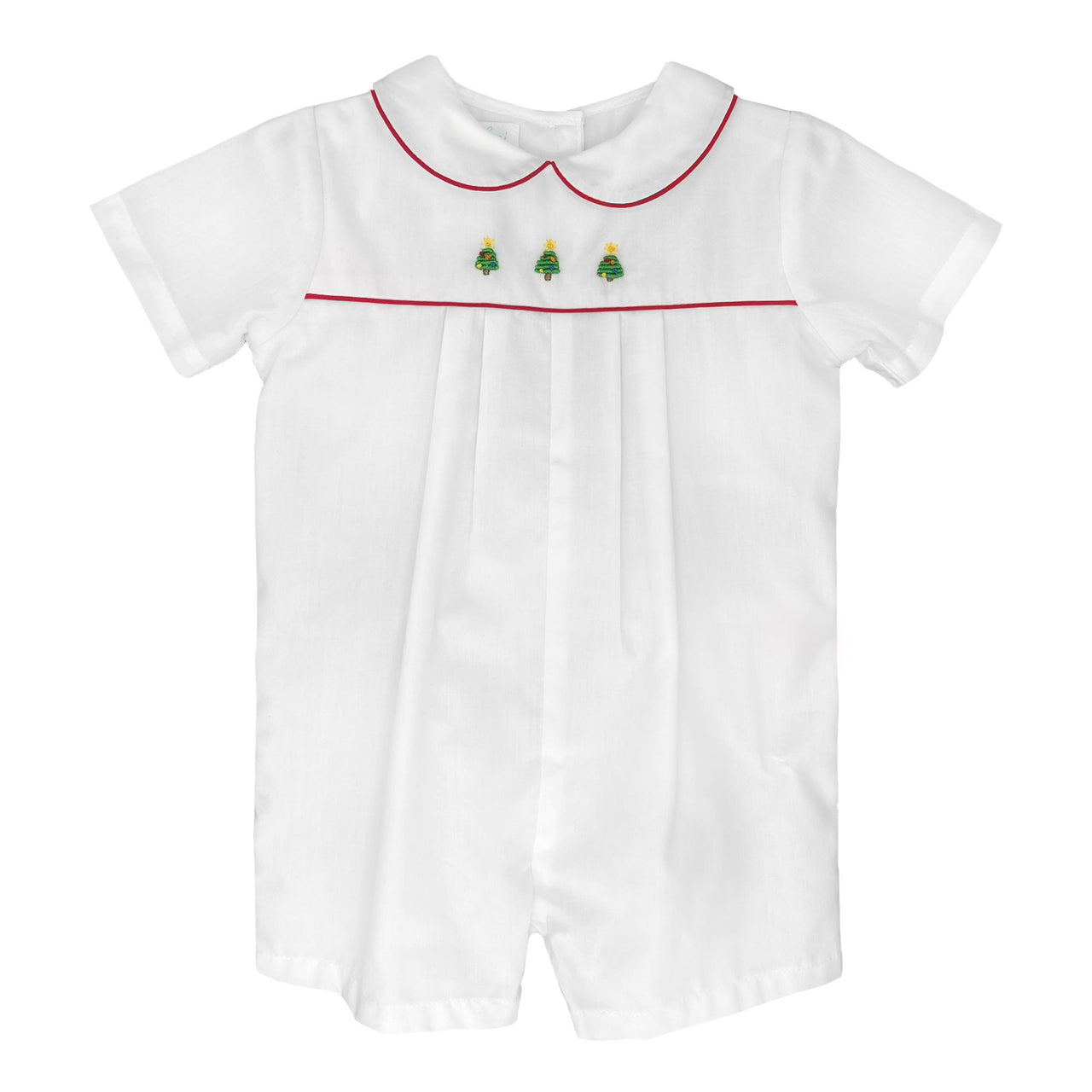 Petit Ami White Romper W/Red Piping Christmas Tree Embroidery 5642/5742/5842 5008