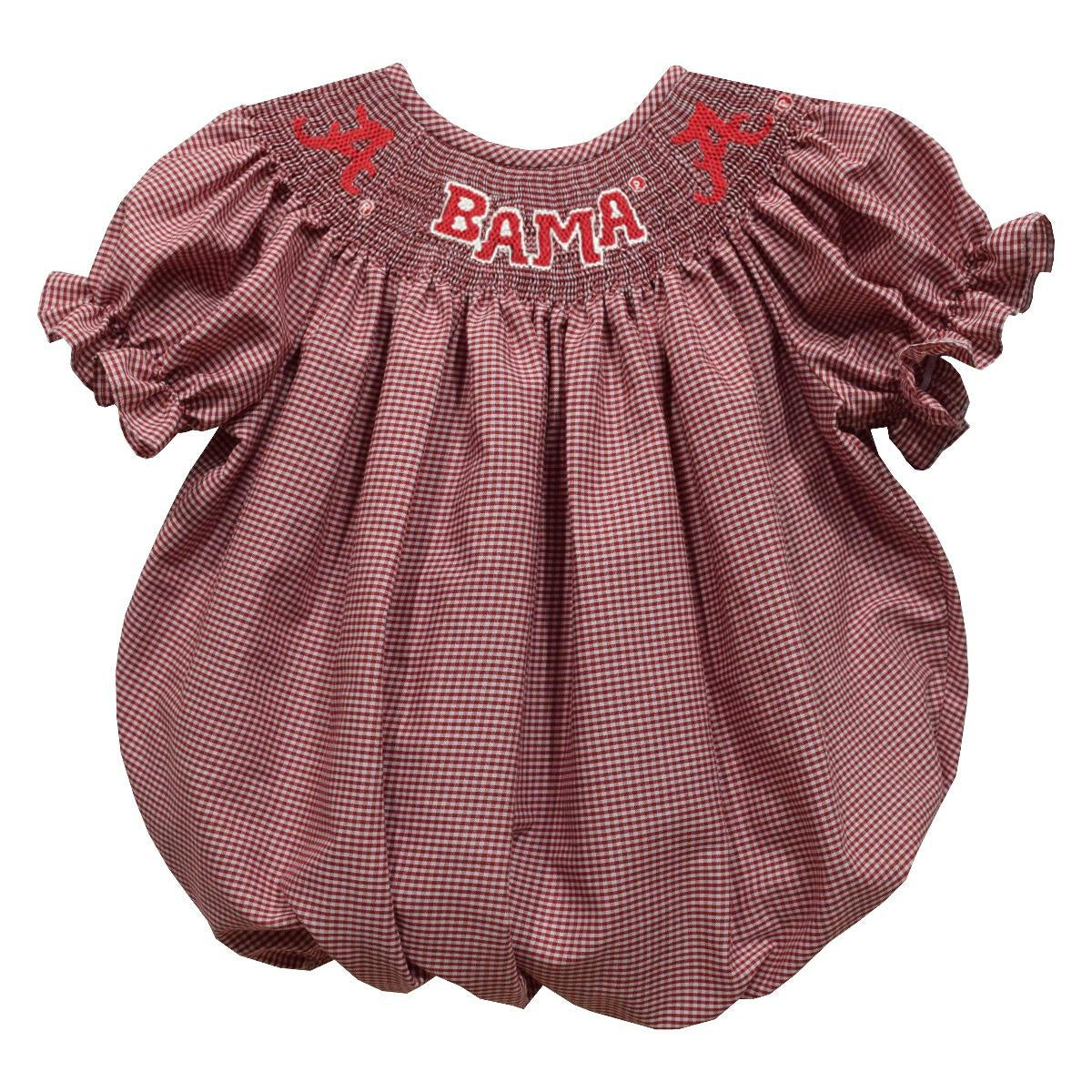 Vive La Fete Alabama Crimson Tide Smocked Red Gingham Short Sleeve Girls Bubble 5106