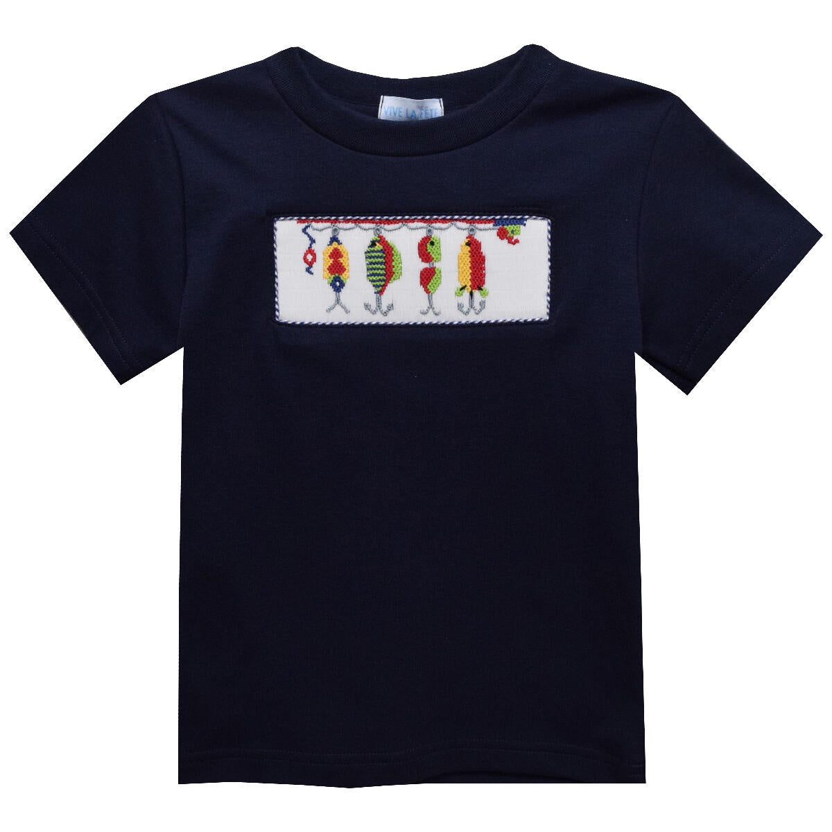 Vive La Fete Lures Smocked Navy knit Sleeve Boys Tee Shirt 5103