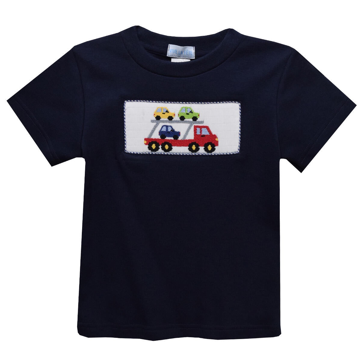 Vive La Fete Trailer Car Smocked Navy Boys Tee Shirt 5103
