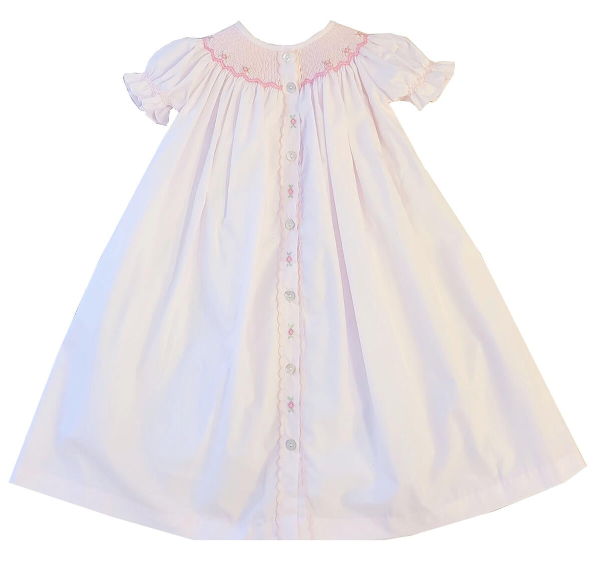 Marco & Lizzy White Hand Smocked Rose Baby Gown V-168G-P 5106