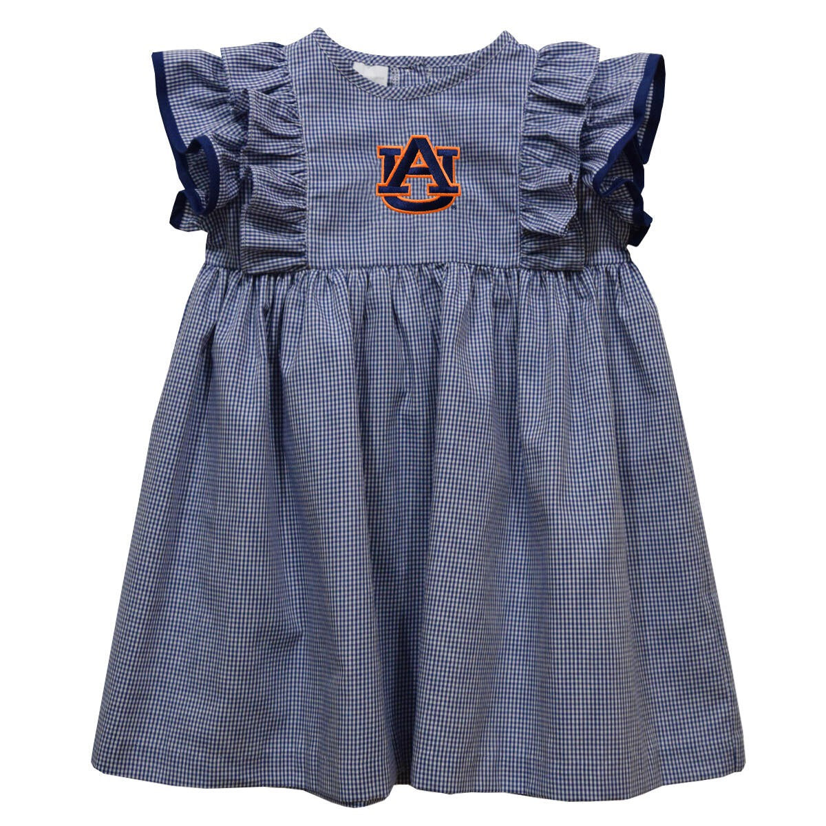 Vive La Fete Auburn University Embroidered Navy Gingham Girls Ruffle Dress 5107