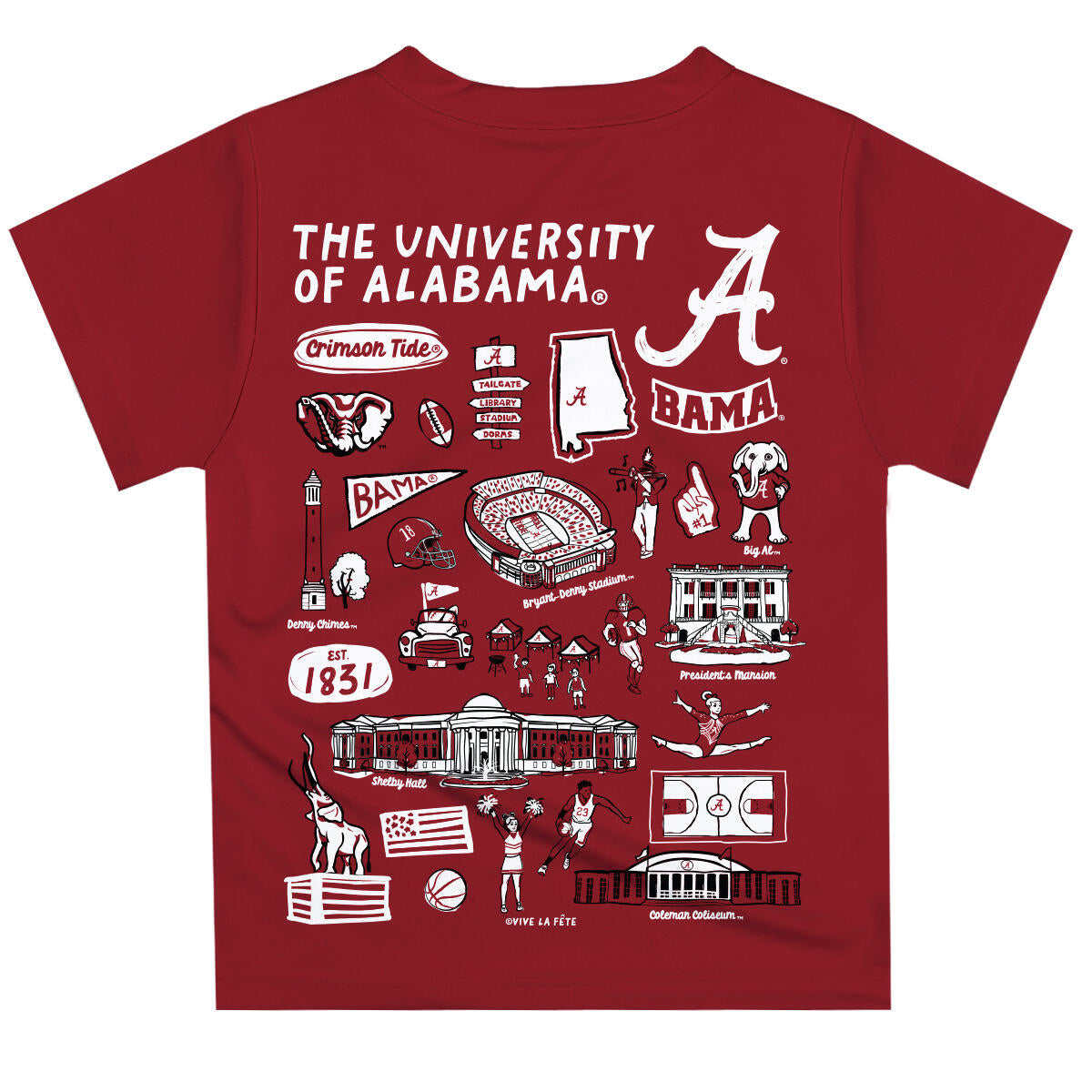 Vive La Fete Alabama Roll Tide Bama UA Hand Sketched  5106