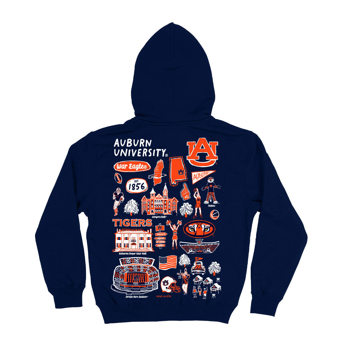 Vive La Fete Auburn University Tigers Hand Sketched Impressions Artwork Navy Fleece Long Sleeve Hoodie 5106