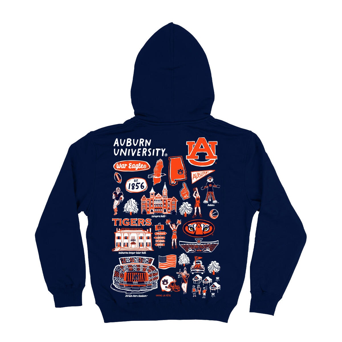 Vive La Fete Auburn University Tiger Hand Sketched Vive La Fete Impressions Artwork Navy Fleece Long Sleeve Hoody NAU1_STHD11IM 5205