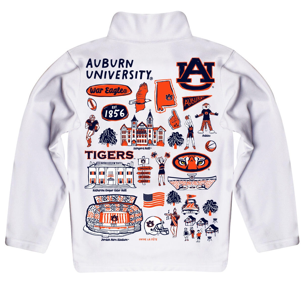 Vive La Fete Auburn University Tiger Hand Sketched Impressions Artwork White Quarter Zip Pullover NAU1_STQZ10IM 5205