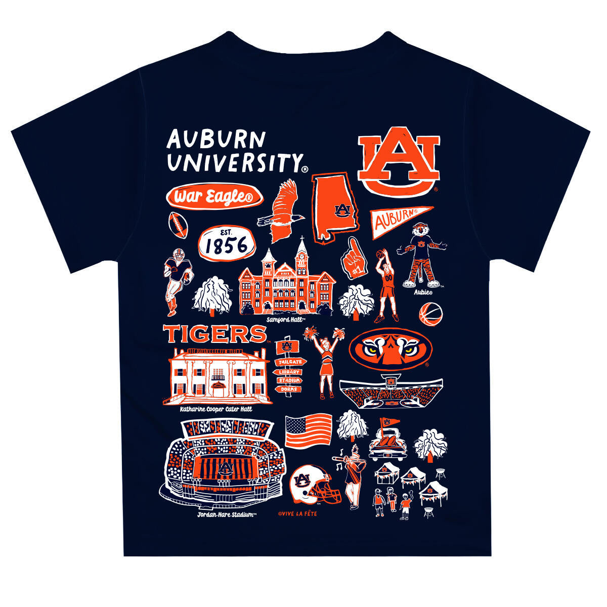 Vive La Fete Auburn University Tigers Hand Sketched Impressions Artwork Boys Navy Short Sleeve Tee 5106