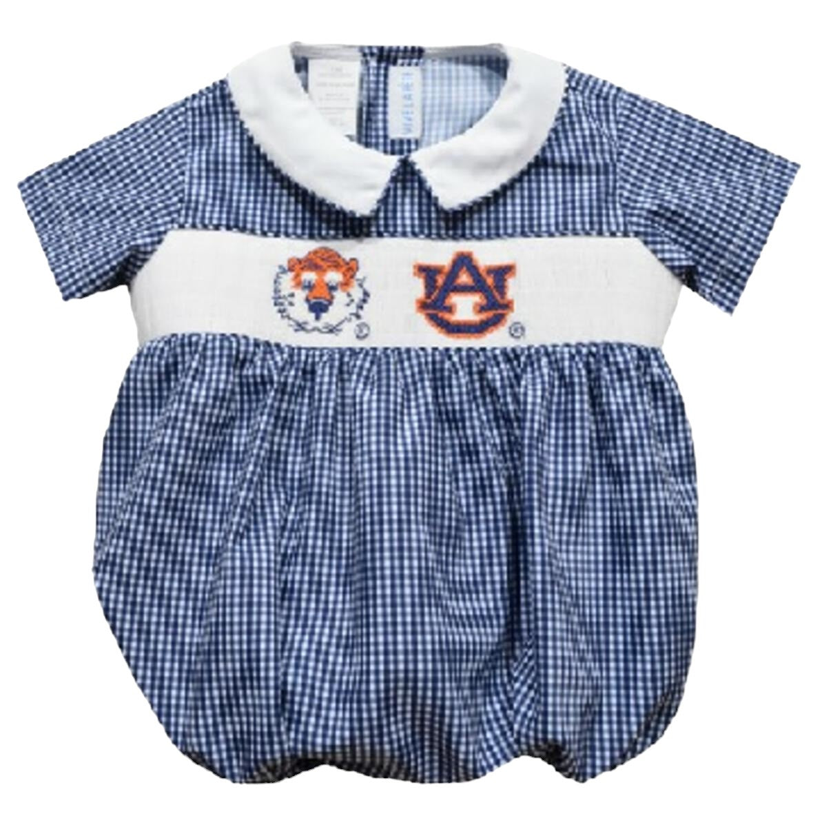 Vive La Fete Boys Bubble Auburn Tigers Smocked Navy Gingham 5107