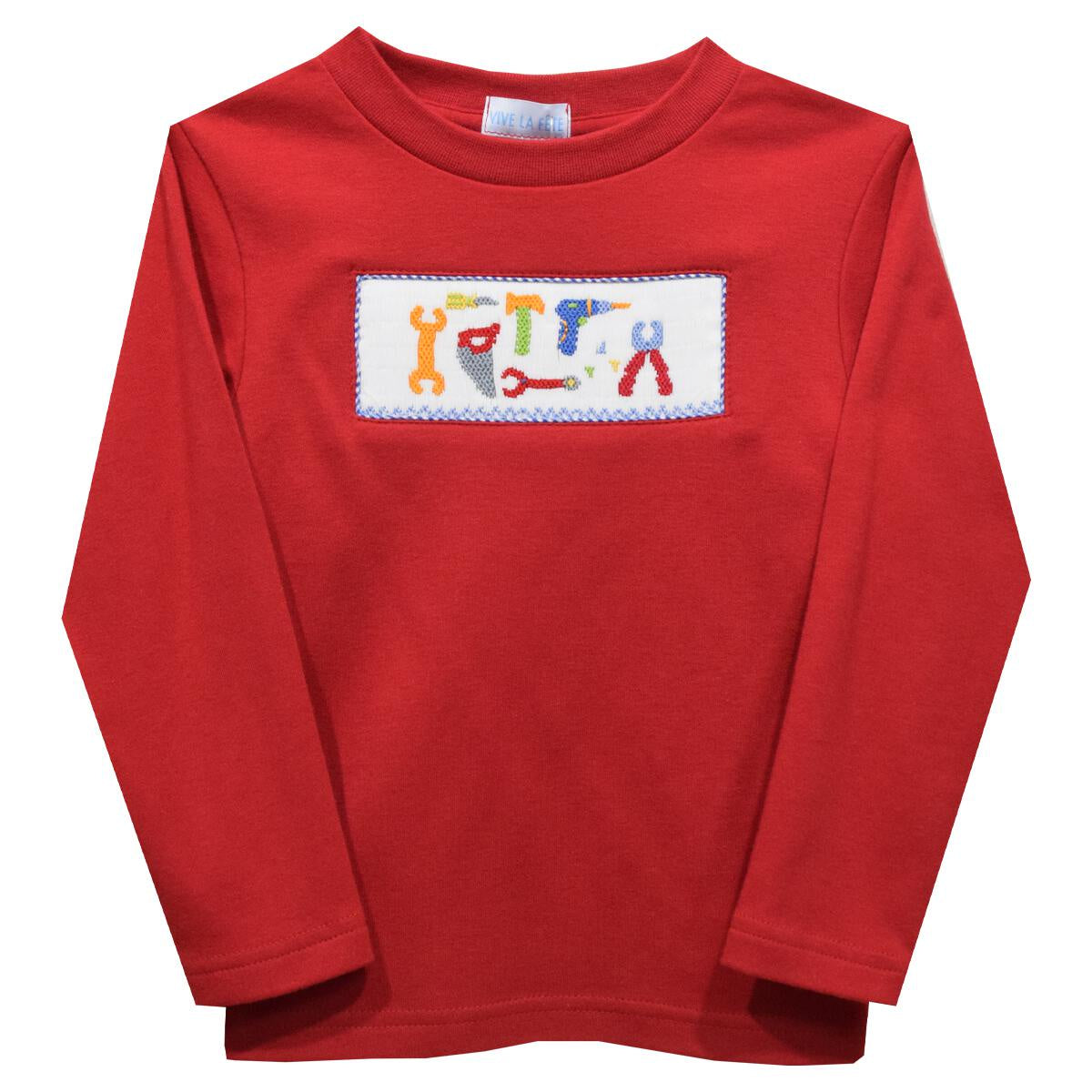 Vive La Fete Tools Smocked Red Knit Long Sleeve Boys Tee Shirt 5106