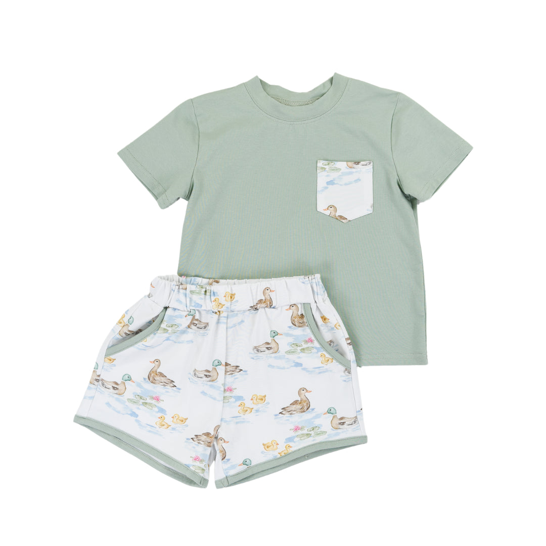 Cypress Row Darling Ducks Boys Play Pocket Short set 520S