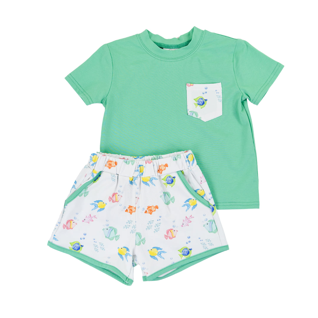 Cypress Row Fish Frenzy Boys Play Pocket Short Set 5201