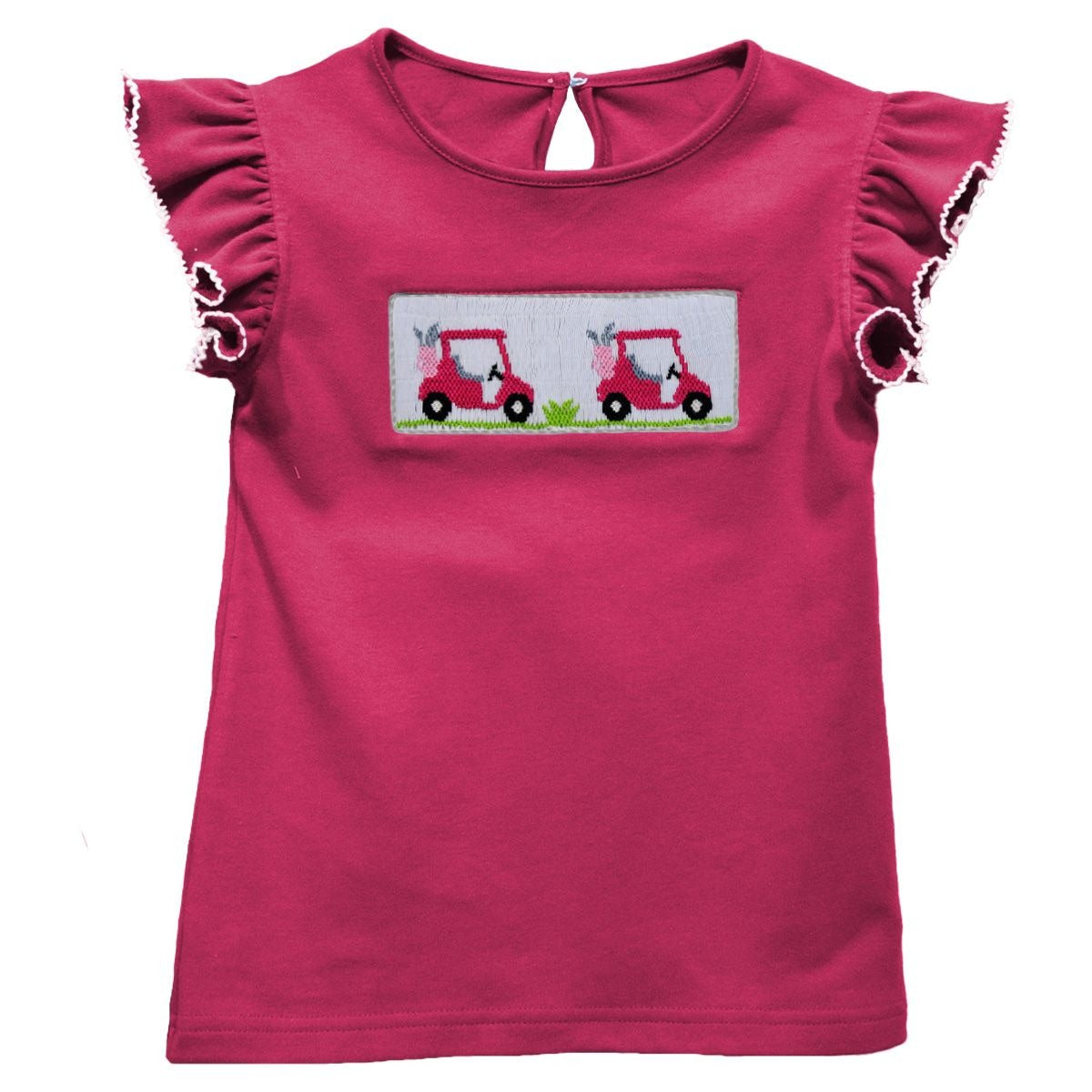 Vive La Fete Golf Cart Smocked Hot Pink Flutter Sleeve Girl 5201