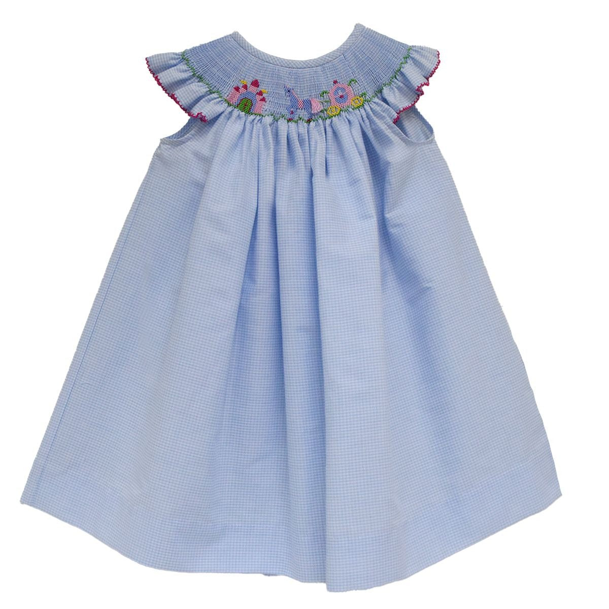 Vive La Fete Princess Castle Smocked Light Blue Gingham Angel wing Bishop 5201