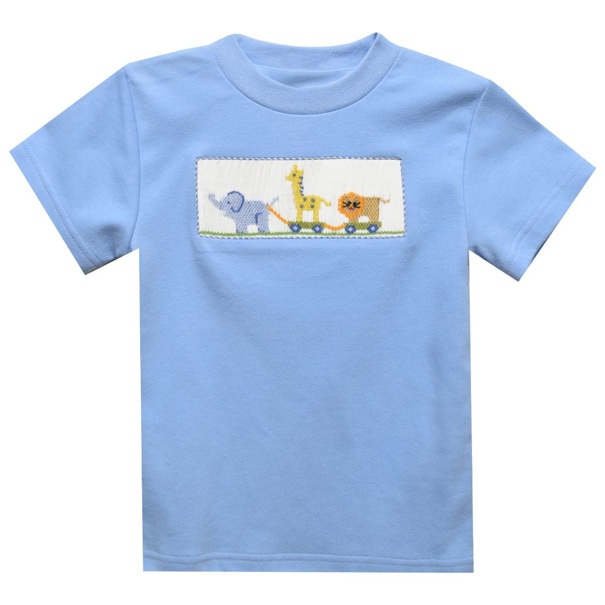 Vive La Fete Zoo Smocked Short Sleeve Boys Tee shirt Light Blue5201