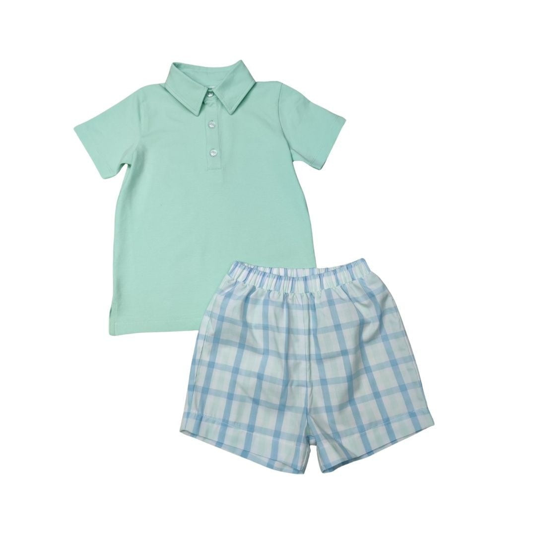 Whimsy Bay Classic Spring Fin Plaid Polo Short Set WBS25-134 5201