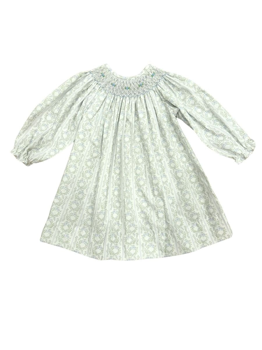 Krewe Kids Green Floral Bishop Smock Dress 5109