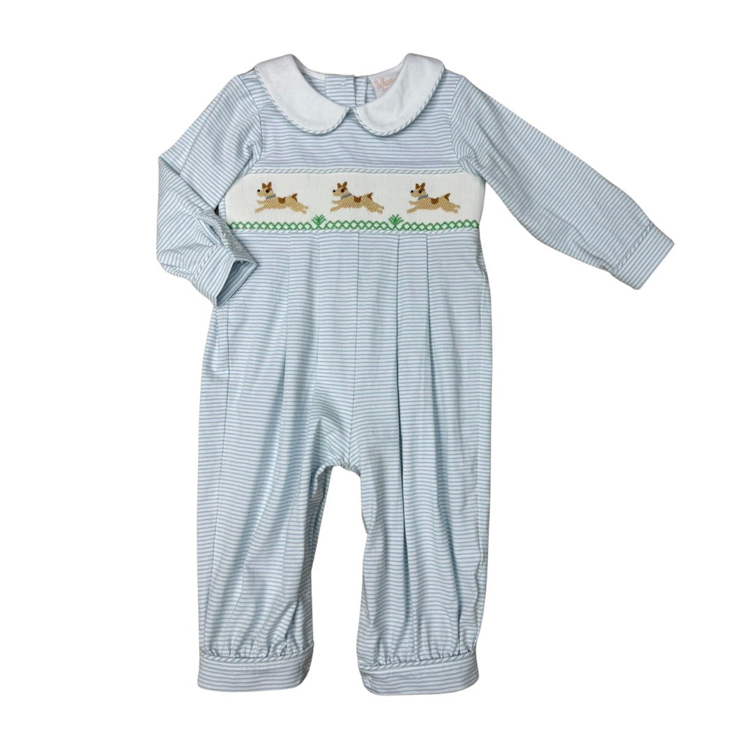 Whimsy Bay Petey Puppy Smocked Collared Romper WBF25-115 5207