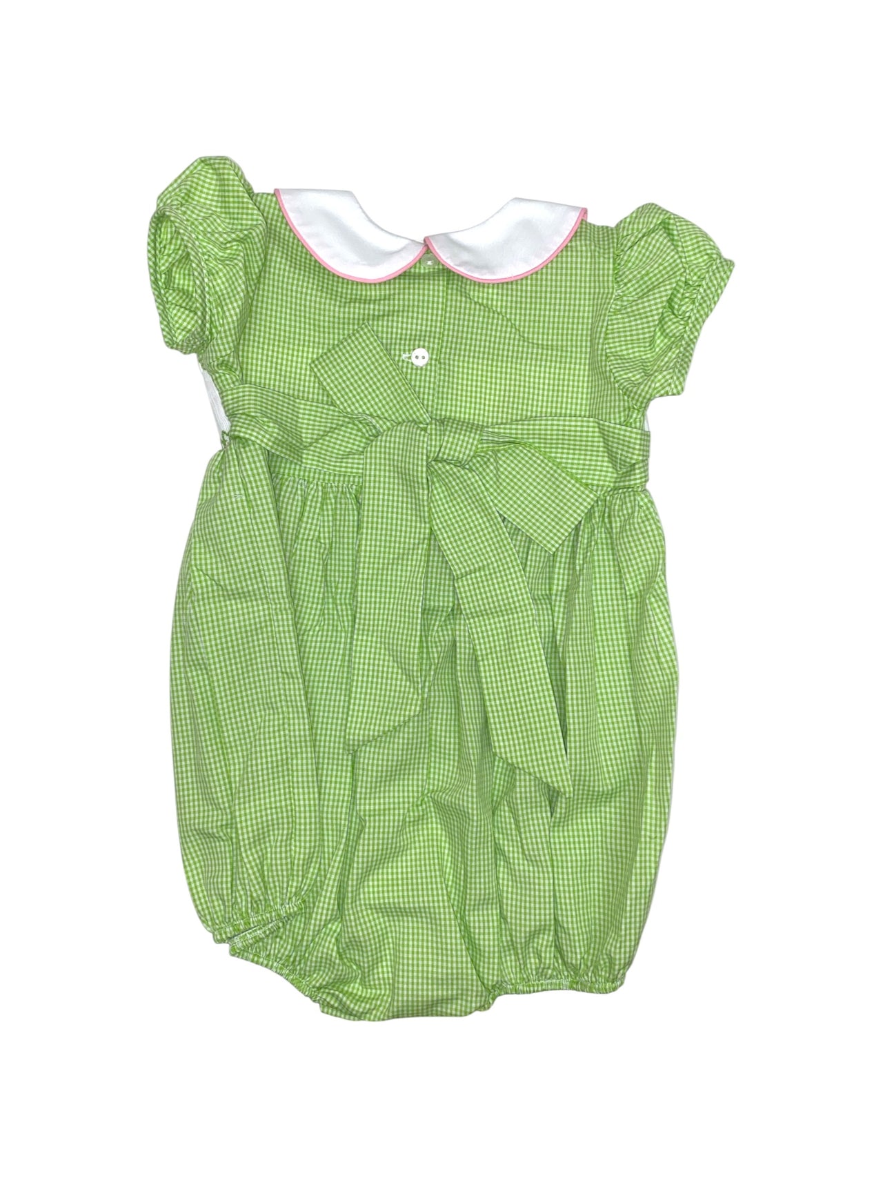 Lulu Bebe Girls Smocked Turkey Bubble Green Gingham/Pink Piping Rosie-9 5208