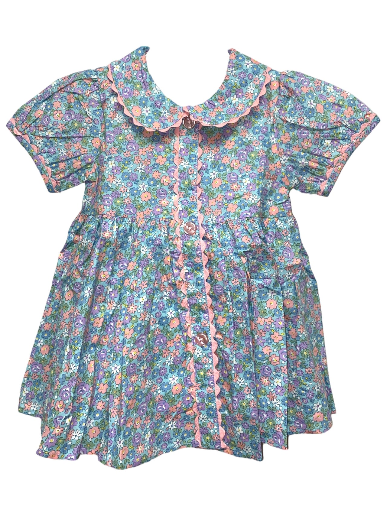 Lulu Bebe SS Scallop PP Collar Button Front Dress Maggie -FL 5208