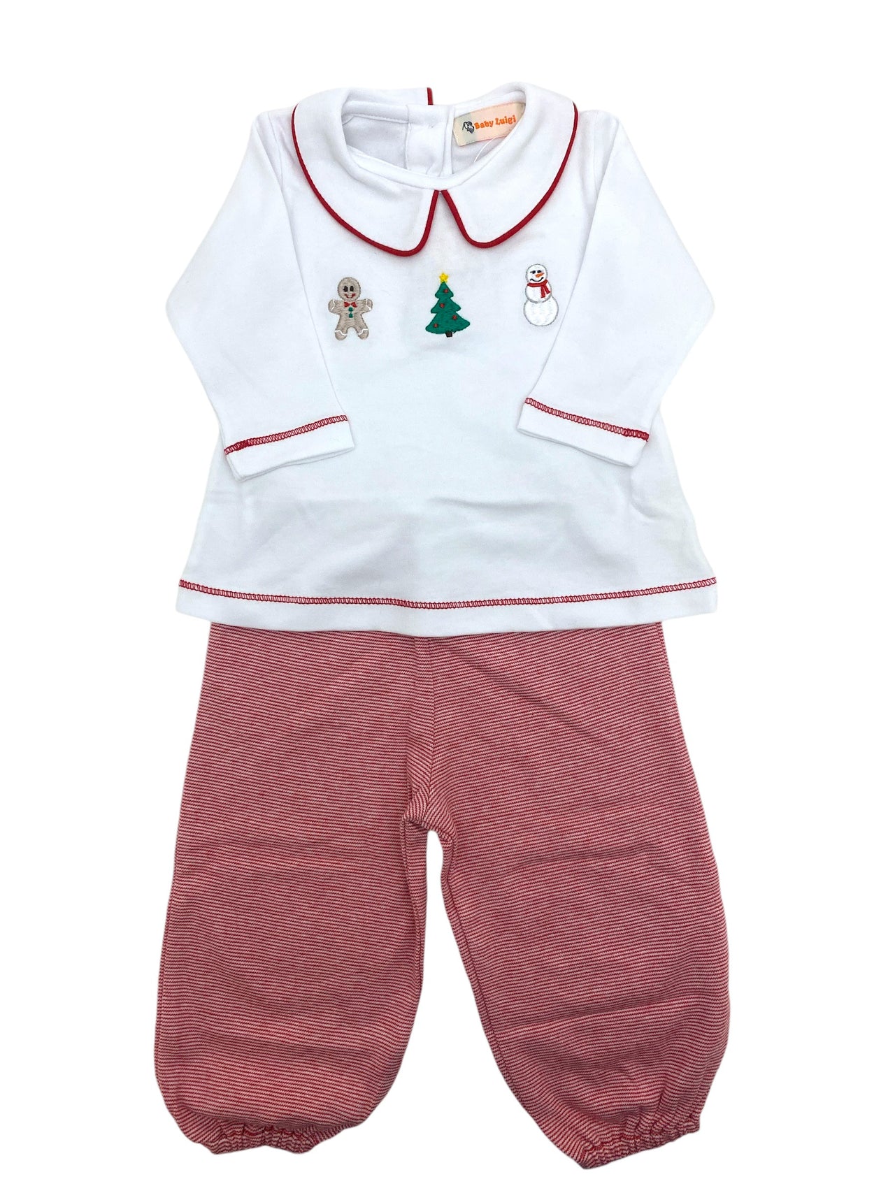 Luigi Three X-Mas Icons White Peter Pan Collared Shirt W/Narrow Stripe Bloomer Pants Red/White 5108